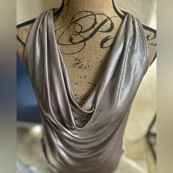 Express Shiny Shimmery Metallic Cowl Neck Halter Top Medium - Picture 13 of 13